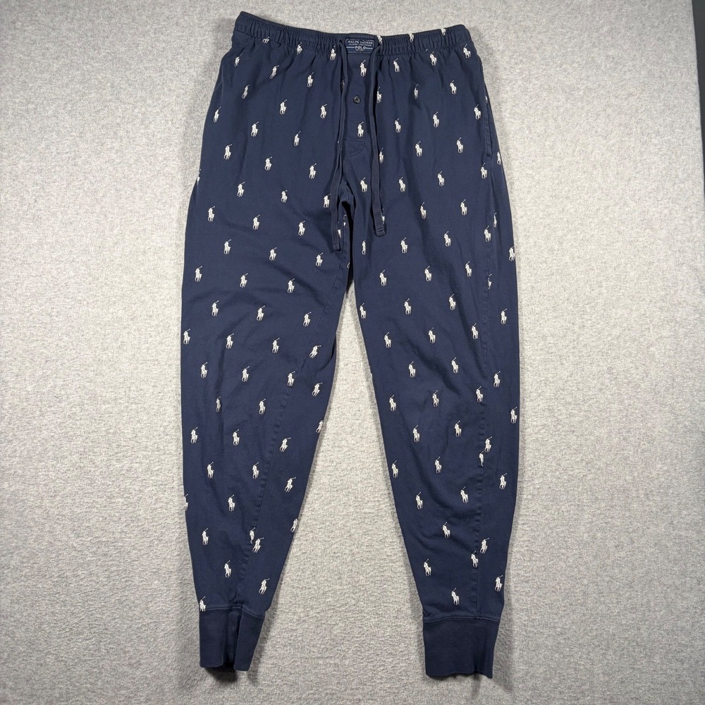 Polo Ralph Lauren Pajama Pants Mens Large Navy Blue All Over Pony Logo Jogger